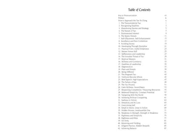 A New Approach to the Tao Te Ching table of contents photo